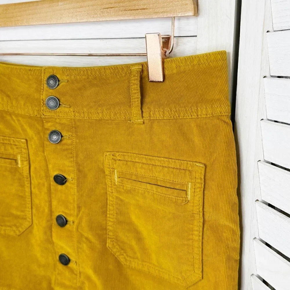 We The Free Free People Y2K Joanie Corduroy Button Up Micro Mini Skirt Yellow 29